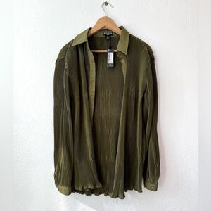 New with tag PrettyLittleThing pleated button front oversized shirt women 8 Tall